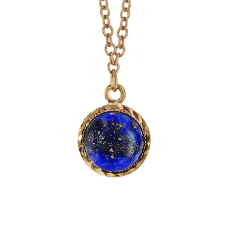 Collier plaqué or pendentif lapis lazuli rond cabochon