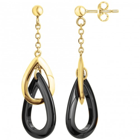 Boucles d'oreilles plaqué or pendantes céramique noire
