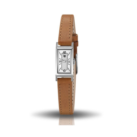 Montre LIP Churchill T13 cadran rectangulaire acier bracelet cuir marron