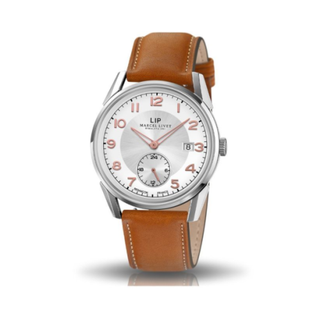 Montre LIP Himalaya automatique MARCEL LIVET cadran blanc bracelet cuir marron