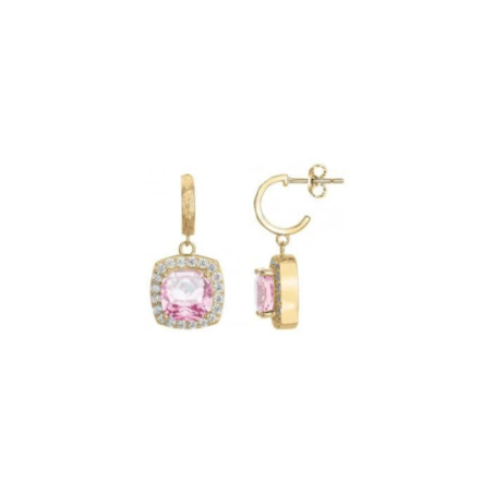 Boucles d'oreilles plaqué or pendantes GRIFFE ROUGE pierre rose