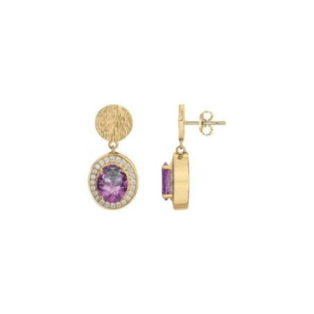 Boucles d'oreilles pendantes plaqué or GRIFFE ROUGE pierre violette