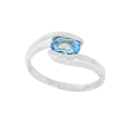 Solitaire or blanc 18 carats aigue marine