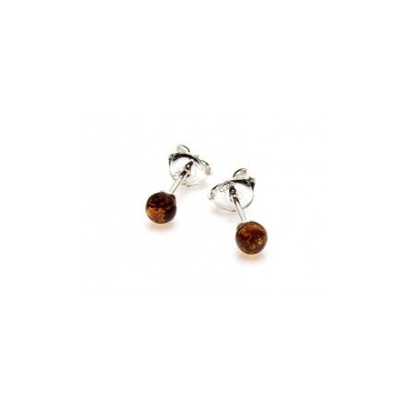 Boucles d'oreilles argent boule ambre 5 mm