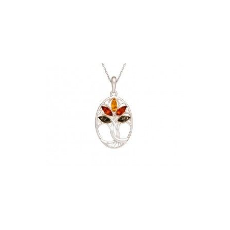 Pendentif argent arbre de vie 5 ambres