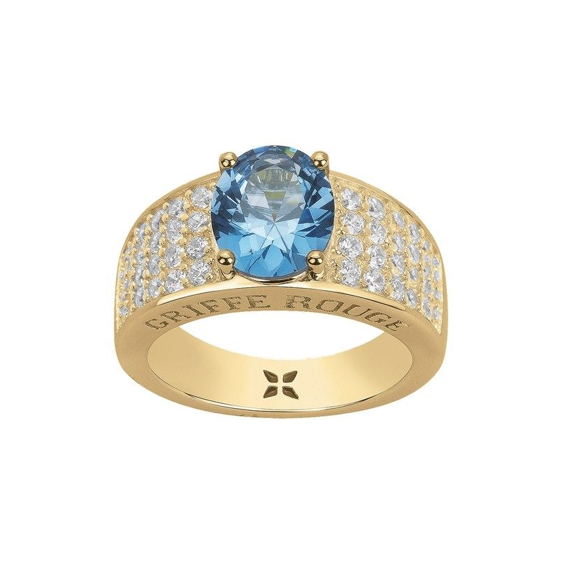 Bague plaqué or GRIFFE ROUGE pierre bleue