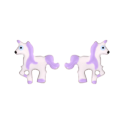Boucles d'oreilles argent licorne laqué mauve et blanc