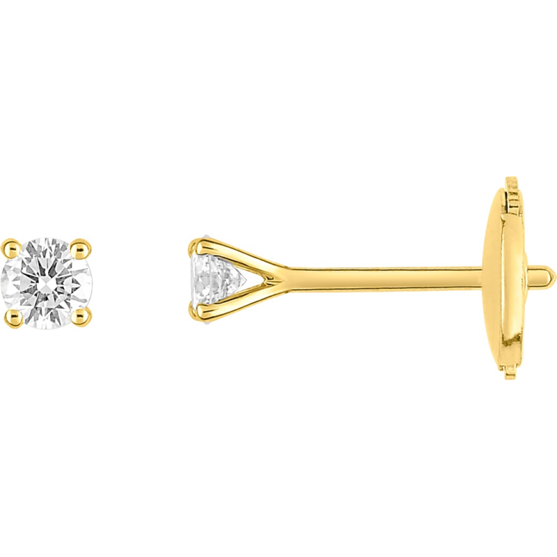 Boucles d'oreilles or jaune 18 carats diamant 0.20 carat HSI 4 griffes alpa