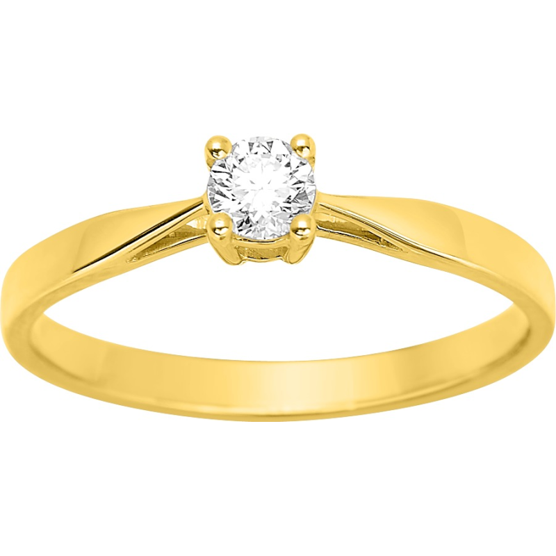 Solitaire or jaune 18 carats diamant rond 4 griffes