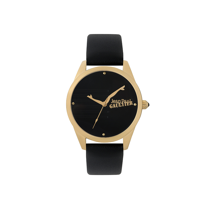 Montre JEAN PAUL GAULTIER boite doré fond et bracelet cuir noir