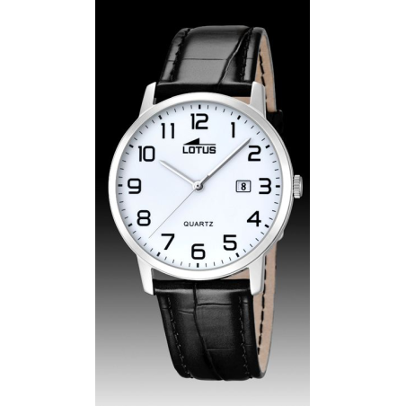 Montre LOTUS acier fond blanc chiffré bracelet cuir noir Montre LOTUS acier fond blanc chiffré bracelet cuir noir