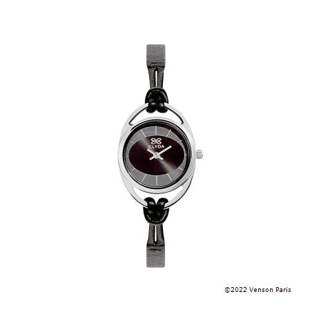 Montre CLYDA acier fond et bracelet cuir noir Montre CLYDA acier fond et bracelet cuir noir