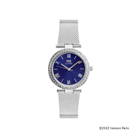 Montre CLYDA tout acier fond bleu bracelet milanais Montre CLYDA tout acier fond bleu bracelet milanais