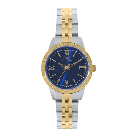 Montre CLYDA tout acier bicolore fond bleu nuit Montre CLYDA tout acier bicolore fond bleu nuit
