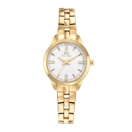 Montre CLYDA tout acier doré fond blanc nacré