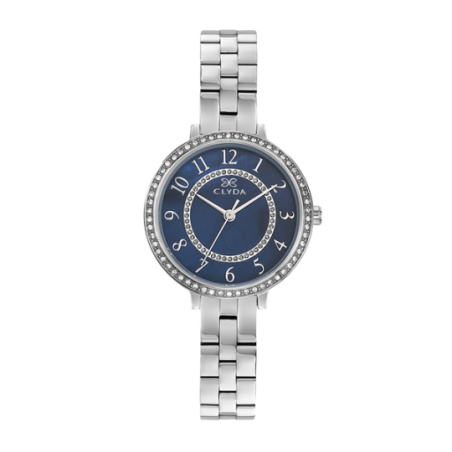 Montre CLYDA tout acier fond bleu