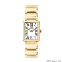 Montre CLYDA rectangulaire tout acier doré fond blanc