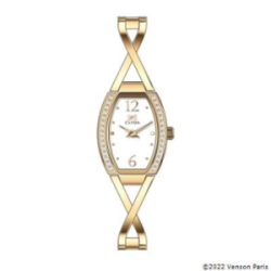 Montre CLYDA tout acier doré tonneau fond blenc