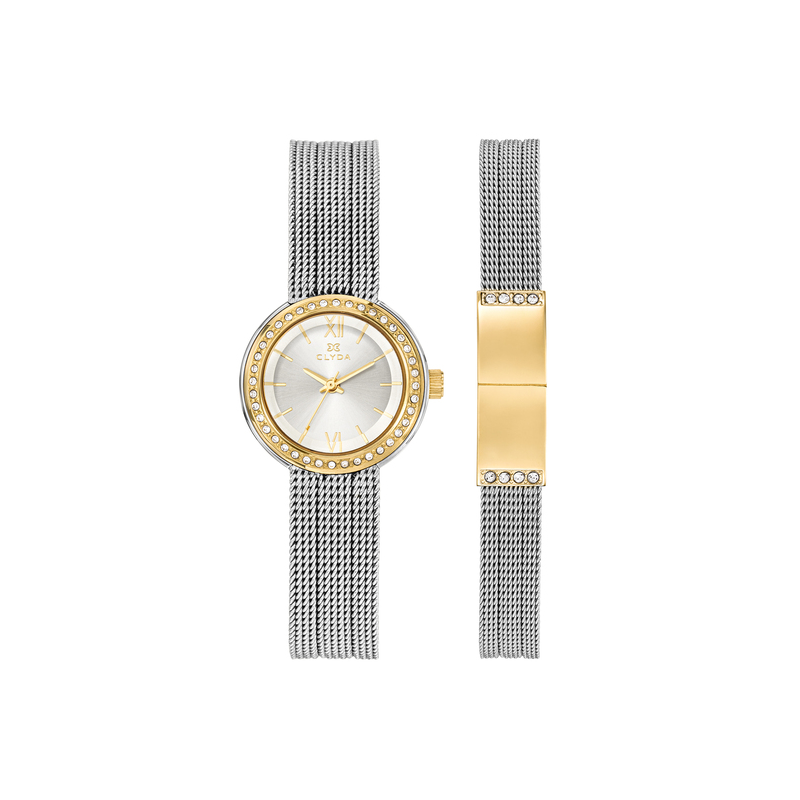 Montre CLYDA acier doré bracelet milanais et bracelet bijou