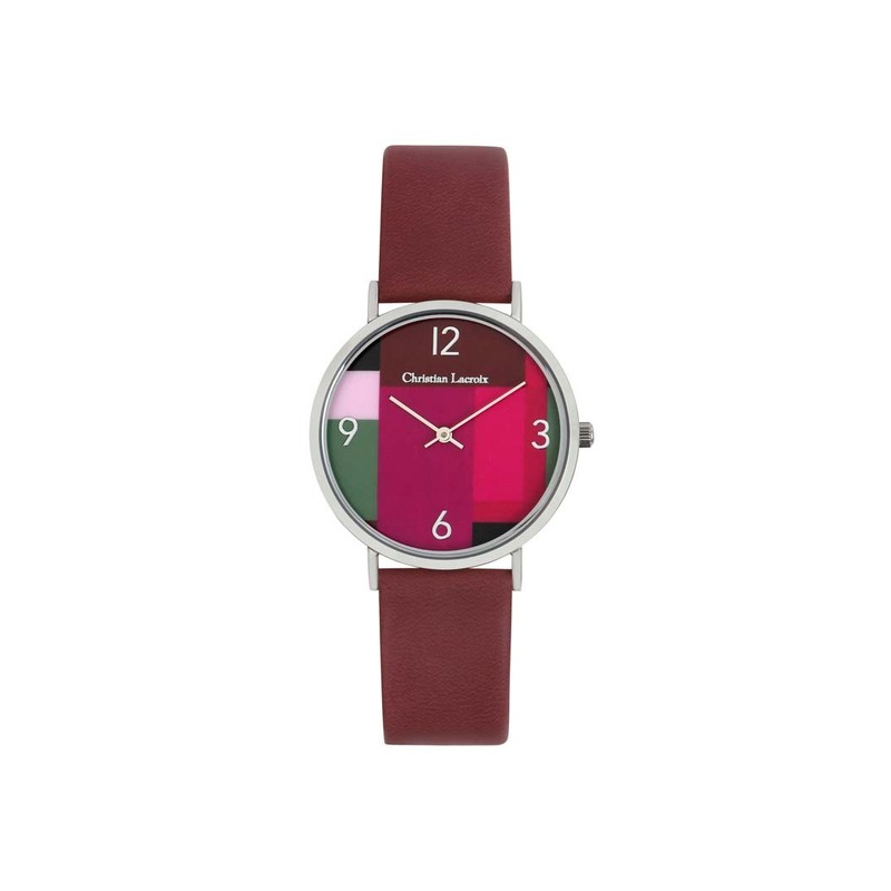 Montre CHRISTIAN LACROIX fond coloré bracelet cuir bordeau