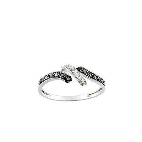 Bague or blanc 18 carats et diamants blancs et noirs