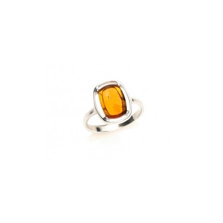 Bague argent ambre ovale cognac