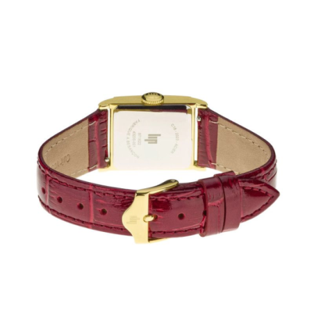 Montre LIP Churchill C18 boite carré acier doré bracelet cuir rouge Montre LIP Churchill C18 boite carré acier doré bracelet cuir rouge