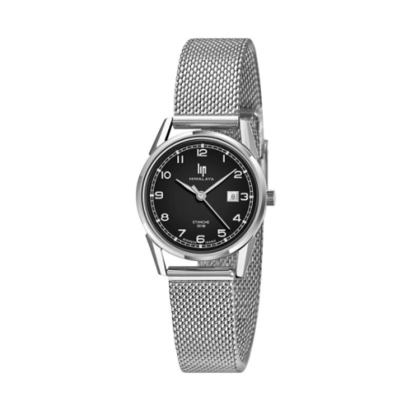 Montre LIP Himalaya tout acier fond noir bracelet milanais Montre LIP Himalaya tout acier fond noir bracelet milanais