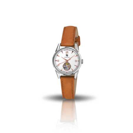 Montre LIP Himalaya fond blanc coeur battant bracelet cuir marron Montre LIP Himalaya fond blanc coeur battant bracelet cuir marron