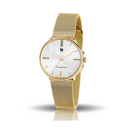 Montre LIP Dauphine 34 dame acier doré bracelet milanais Montre LIP Dauphine 34 dame acier doré bracelet milanais