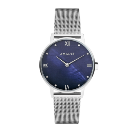 Montre AMALYS tout acier fond bleu nacré Montre AMALYS tout acier fond bleu nacré