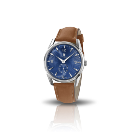 Montre LIP Himalaya cadran acier fond bleu bracelet cuir marron Montre LIP Himalaya cadran acier fond bleu bracelet cuir marron
