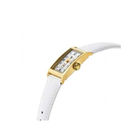 Montre LIP Churchill cadran rectangulaire acier doré bracelet cuir blanc laqué Montre LIP Churchill cadran rectangulaire acier doré bracelet cuir blanc laqué