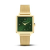 Montre AMALYS carré tout acier doré bracelet milanais fond vert Montre AMALYS carré tout acier doré bracelet milanais fond vert