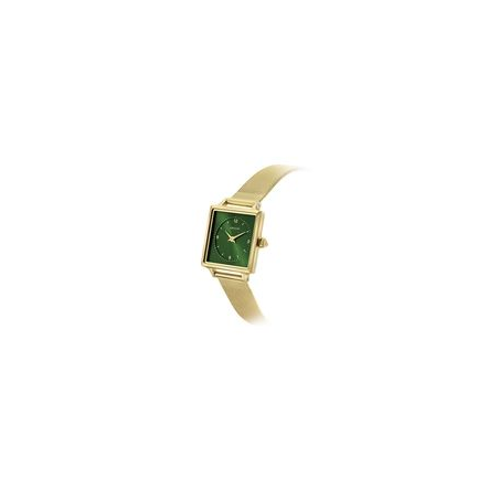 Montre AMALYS carré tout acier doré bracelet milanais fond vert Montre AMALYS carré tout acier doré bracelet milanais fond vert