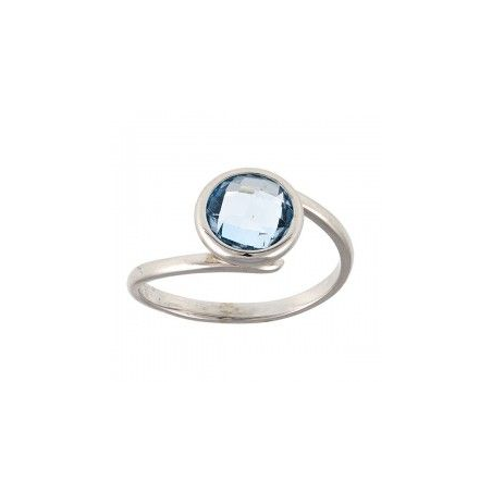 Bague or blanc 18 carats topaze bleue centrale ronde sertis Bague or blanc 18 carats topaze bleue centrale ronde sertis