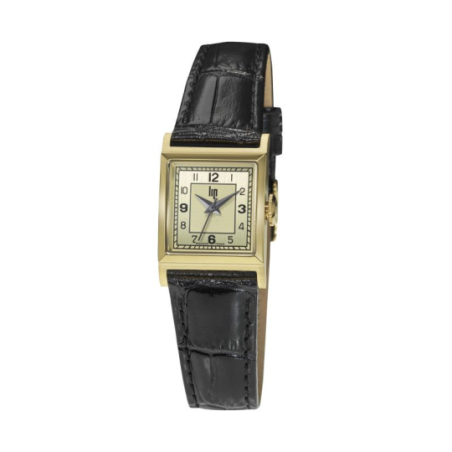 Montre LIP Churchill C18 boite carré acier doré bracelet cuir noir Montre LIP Churchill C18 boite carré acier doré bracelet cuir noir