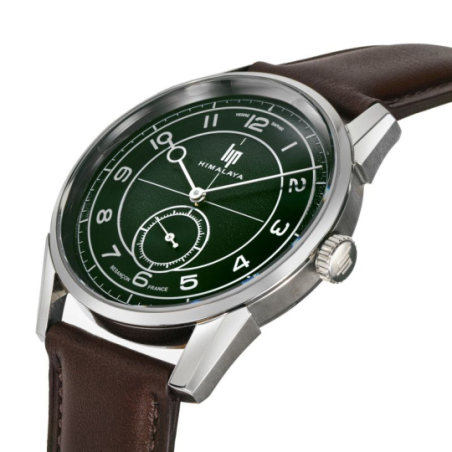 Montre LIP Himalaya cadran acier fond vert foncé bracelet cuir marron Montre LIP Himalaya cadran acier fond vert foncé bracelet cuir marron