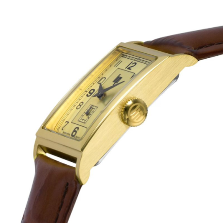 Montre LIP Churchill cadran rectangulaire acier doré bracelet cuir marron Montre LIP Churchill cadran rectangulaire acier doré bracelet cuir marron