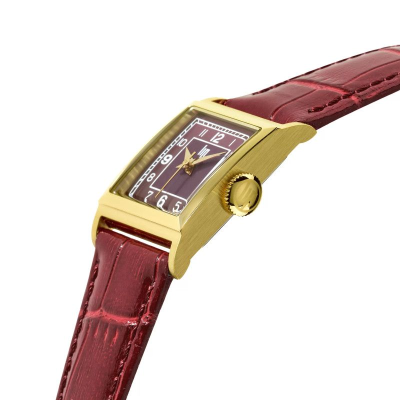 Montre LIP Churchill C18 boite carré acier doré bracelet cuir rouge