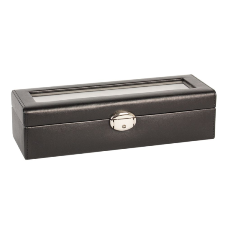 Coffre vitré gainé noir lisse 6 montres