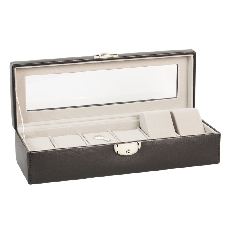 Coffre vitré gainé noir lisse 6 montres