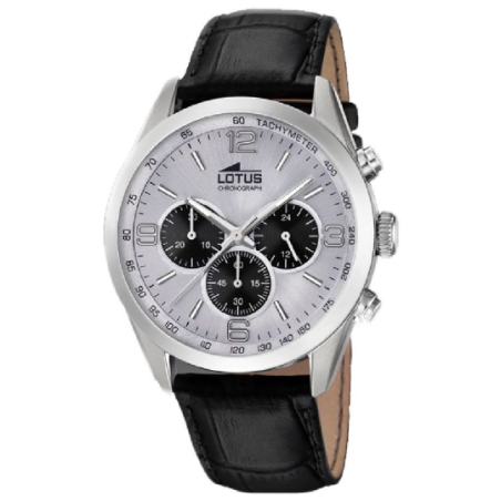 Montre chrono LOTUS acier bracelet cuir noir