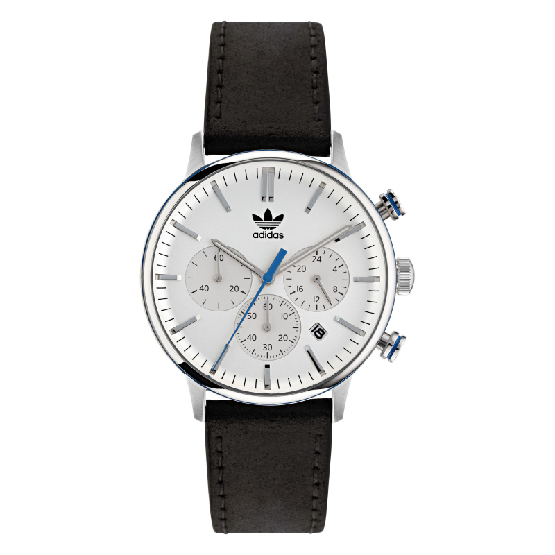 Montre ADIDAS fond blanc bracelet cuir noir