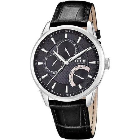 Montre homme LOTUS fond noir bracelet cuir