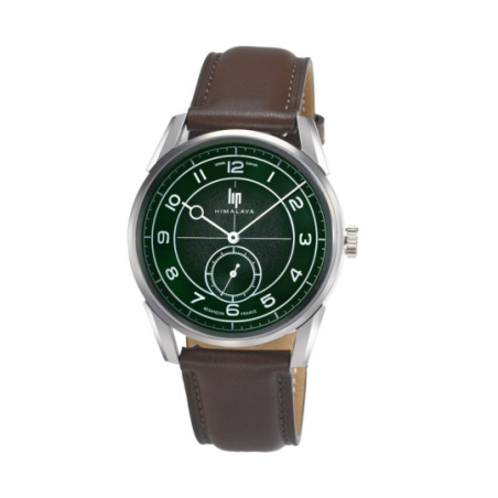 Montre LIP Himalaya cadran acier fond vert foncé bracelet cuir marron