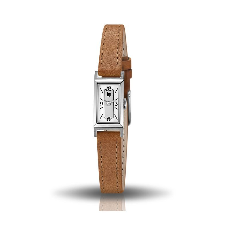 Montre LIP Churchill T13 cadran rectangulaire acier bracelet cuir marron