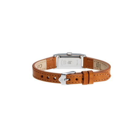 Montre LIP Churchill T13 cadran rectangulaire acier bracelet cuir marron