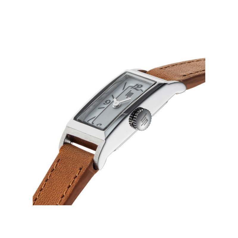 Montre LIP Churchill T13 cadran rectangulaire acier bracelet cuir marron