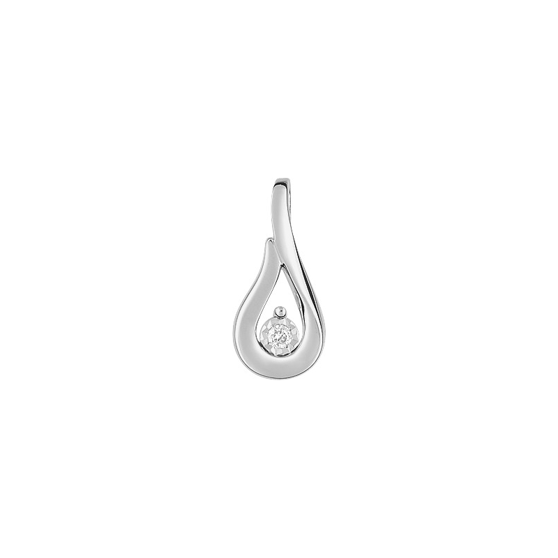 Pendentif goutte or blanc 18 carats 1 diamant rond central 0.022 carat